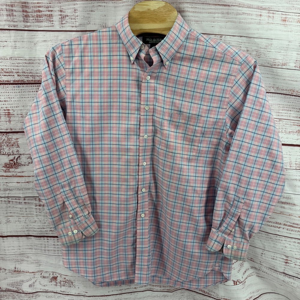Brooks Brothers Country Club Shirt Mens Large Supima Cotton Non-Iron Plaid